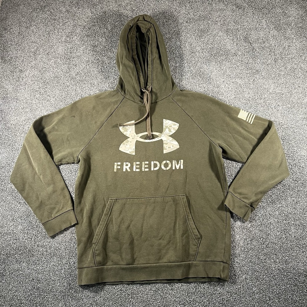 Under Armour Mens Medium Freedom Olive Camo Logo Hoodie Pullover Sweatshirt